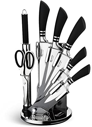 EDENBERG Messerset 8-teilig 360°Küchenmesser Schere Kochmesser Brotmesser Schneidemesser scharfes Küchenmesserset - Keramik-Küchenmesser-Set (8-teilig mit Messerblock) EB-00905