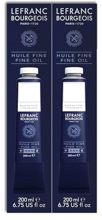 Lefranc Bourgeois 301861Pintura al óleo fina de calidad, resistente a la luz, de consistencia uniforme, 2 tubos de 200 ml, ideal para lienzos y tableros de pintura, Blanco titanio