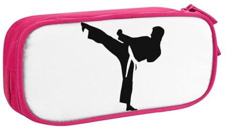 KUDGAWGS Karate-Highkick-Icon Federmäppchen für Mädchen und Jungen, große Kapazität, Stiftetasche, Bleistift-Organizer mit Fächern für Schule, Büro, Kinder, Teenager, Erwachsene, Schwarz, rose,