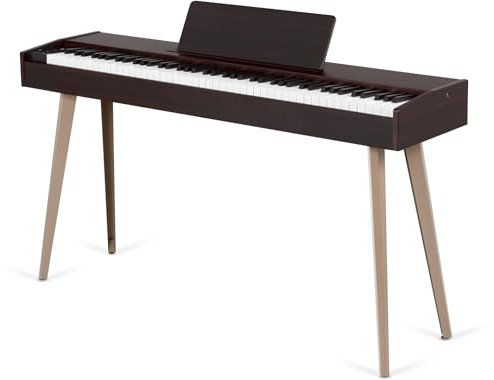 McGrey DP-17 WD Design Piano - 88 gewichtete Tasten mit Hammermechanik und Anschlagdynamik - 128 Klänge - 600 Begleitrhythmen - Slimline-Design - Layer- und Dual-Funktion - 3 Pedale - dunkle Walnuss