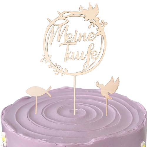 Cake Topper Taufe,Zui Taufe Tortendeko,3 Stück Holz Taufe Deko für Tortendeko Taufe Junge Mädchen (taufe-2)