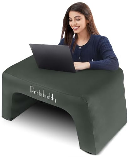 Portabuddy Inflatable Reading Cushion, Bed Table for Reading, Portable Laptop Table for Bed, Floor or Sofa with Arm Support Design, Side Pockets and 300D Washable Cover (Green)