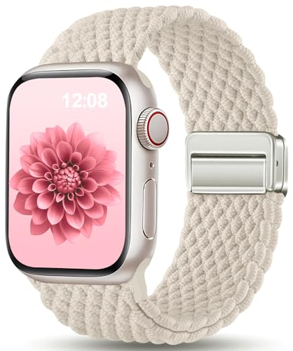 Jiamus Geflochtenes Armband Kompatibel mit Apple Watch Armband 40mm 38mm 41mm 42mm(Series 10) Damen Herren,Stoff Elastisch Textil Armbänder mit Magnetisch für iWatch SE Series 10 9 8 7 6 5 4 3 2 1