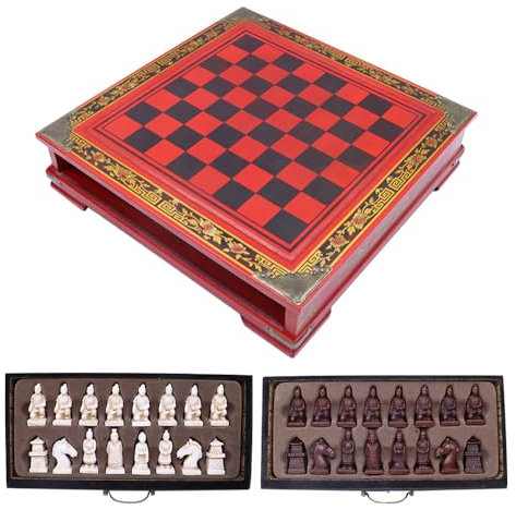 Ieron Retro Terrakotta-Krieger-Schachspiel, handgefertigtes klassisches Familienbrettspiel mit Schachbrett und Aufbewahrungsbox (26 cm)