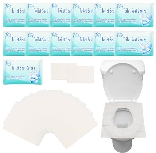 VEGCOO 130 Stück Toilettenauflage Einweg, Einweg Toilettensitzbezug, Spülbare Toilette Auflage für Reisen,öffentliche Toiletten