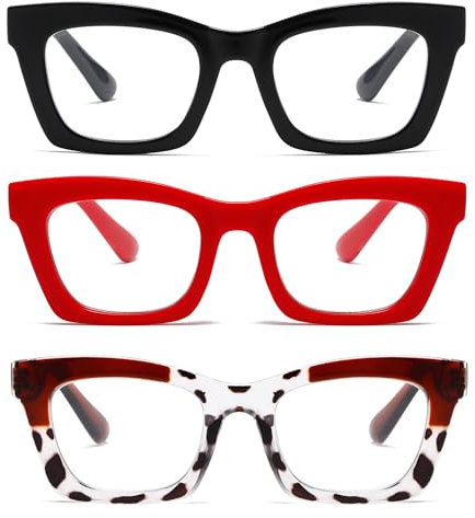 Hubeye 3 Pack Anti-Blaulichtbrille für Damen und Herren Qualität Federscharnier Quadratische Rahmen Modische Damenbrille