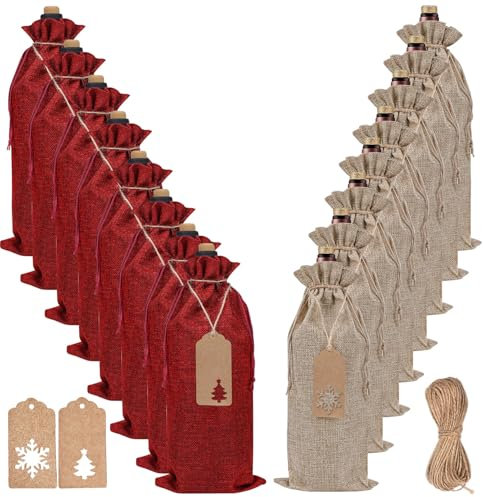 YumSur Jute Weinbeutel,16 Stück Wein Taschen mit Anhänger und Seilen Wein-Geschenkbeutel für Kordelzug Champagner Verkostung Party Hochzeit Blindverkostung Weihnachten
