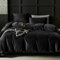 Lanqinglv Plüsch Bettwäsche 220x240 Schwarz Flanell Flauschig Winterbettwäsche Biber,Warme Cashmere Touch ÖKO-TEX Bettwäsche Set Bettbezug mit Reißverschluss und 2 Kissenbezug 80x80 cm
