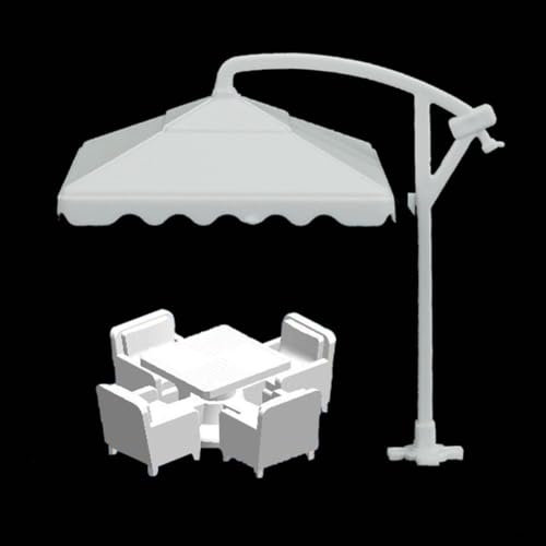 Eisenbahn-Layout-Zubehör, 5 Stück, N-Maßstab, Sonnenschirm-Modelle, 3 cm hoch, Weiß