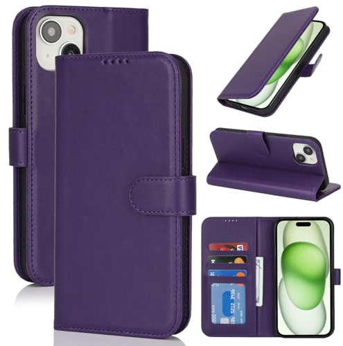 Zouzt Wallet Case for iPhone 15 (6.1), with Card Holder, Dark Purple | Premium PU Leather, with Credit Slot, Shockproof TPU Shell, Magnetic Closure, Protective Flip Folio Phone Cover, Women Men