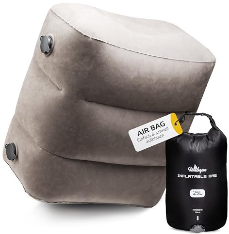 UMBAPA Repose-pieds gonflable gris chaud | Votre compagnon idéal pour les longs voyages. Extrêmement résistant et facile à utiliser. Avec sac de gonflage pratique. Voyage confortable et luxueux