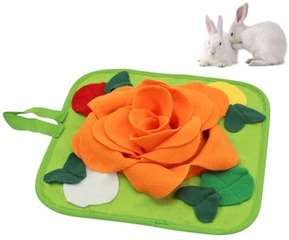 LuckyOpt Kaninchen Futter Matte, Anti-Rutsch Kaninchen Snuffle Matte mit hängendem Seil, Bunte Bunny Snuffle Pad für Chinchillas Welpen Meerschweinchen Schnuffle Training (Orange, M)