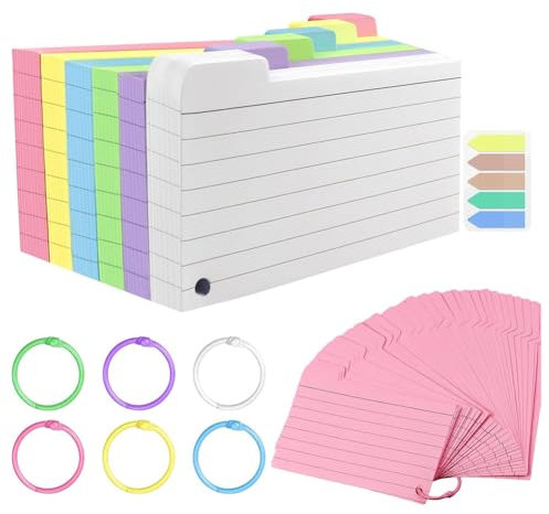 Adririv 300er-Pack Karteikarten, 3 X 5 Linierte Karteikarten mit Ring, Farbig Linierte Karteikarten, Beidseitig Bedruckbare Notizkarten