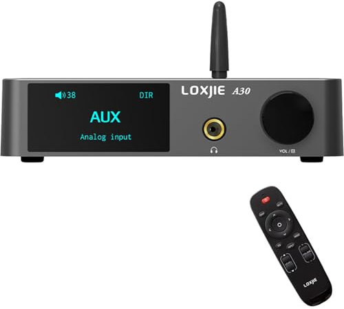 Loxjie Amplificatore audio domestico A30 Classe D con supporto DAC e HiFi ed EQ Modalità APTX NJW1194 BT 5.0 con ingresso USB per cuffie e uscita subwoofer e telecomando