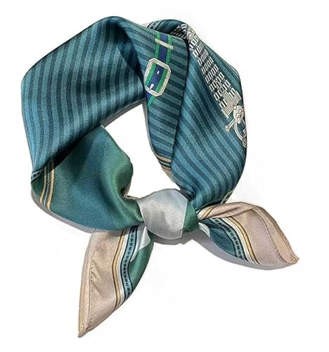 GIMIRO Schal aus imitierter Seide [53 x 53cm] Quadratische Schals Impressionismus-Muster Vintage-Schal für Büroarbeit oder lässigen Bund (Cyan Stripes)