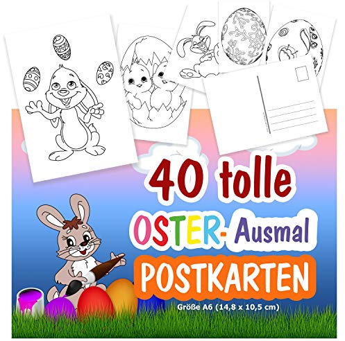 Unser-Festtag 40 Oster-Postkarten zum Ausmalen. Viele Ostermotive Hase Lamm Ostereier und mehr. Größe Din A6
