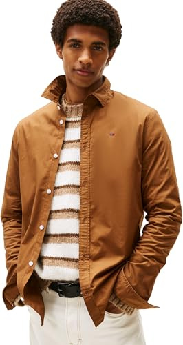 Tommy Jeans Herren Hemd Original Stretch Langarm, Beige (Pecan Nut), S