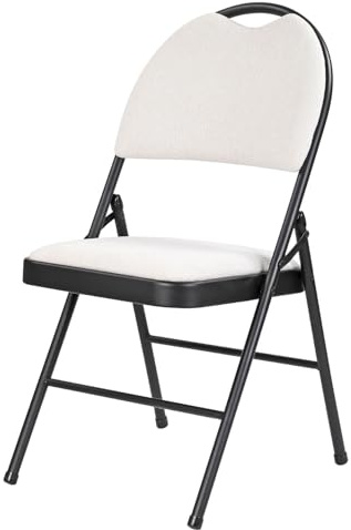 Taylor & Brown Padded White Fabric Folding Chair Seat High Back Rest for Home, Dining, Office, Computer Desk Chairs, Seating Events - Black Metal Frame, 50 x 46 x 85cm