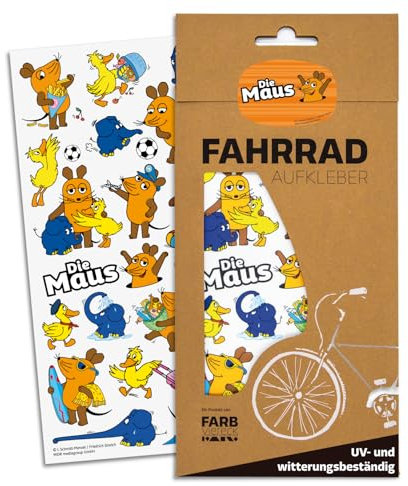 Farbviereck Die Maus WDR - Lizenzprodukt Fahrradaufkleber Elefant - Ente - Mäuse für Roller - Kinderwagen - Helm Mausaufkleber als Fahrradaufkleber K0022