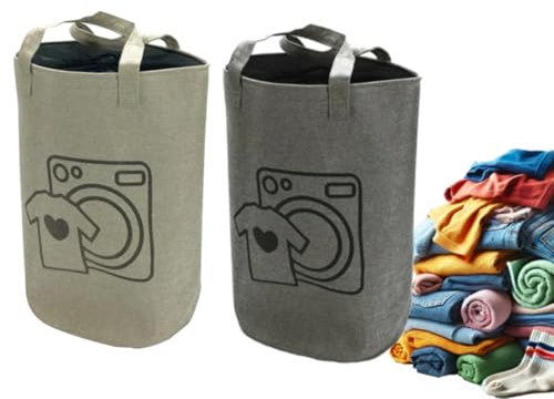 Cesto Portabiancheria cesta per il bucato contenitore biancheria per i panni sporchi per il bagno in tessuto h 50 cm (Beige)