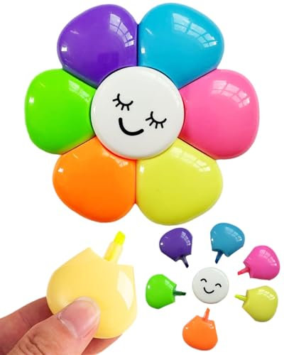 MYGLOAR 6 in 1 Evidenziatore, Evidenziatore a tema floreale ad asciugatura rapida Verde chiaro Giallo Arancione Rosa Blu Viola, disponibile in 6 colori diversi