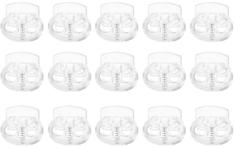 QUARKZMAN 15 Stück Kordelstopper 5mm, 2 Loch Frühling Knebelverschluss, Kunststoff Elastische Kordelversteller für Zugbänder Paracord Schnürsenkel Kleidung Gepäck, Transparent