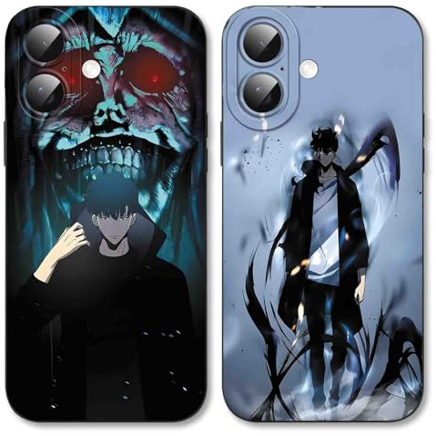 TBNMBGY 2 Stück Schwarz Cartoon Handyhülle für Apple iPhone 16 6.1 Hülle, Anime Motiv Heißblütiger Manga Muster Silikon TPU Case Fallschutz Kratzfest Stoßfest Jungs Schutzhülle, Anime