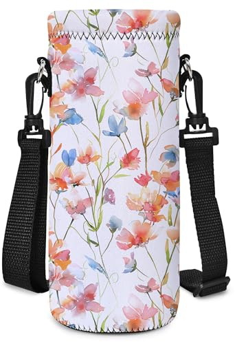 RICHEN Neoprene Water Bottle Carrier Bag with Adjustable Shoulder Strap,Insulated Water Bottle Cover for 1000ml/32oz Stainless Steel/Glass/Plastic Bottles (BC-52,1000ML)