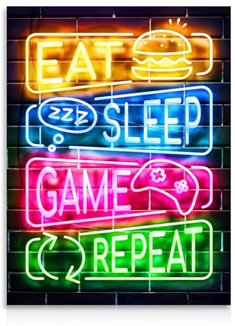 Dazzlewall Cuadro de Arte de Pared de Juegos de Neón, Cartel de Letrero de Juego Divertido Para Dormitorio de Niño Adolescente Decoración de Sala de Videojuegos 30×40 cm Sin Marco