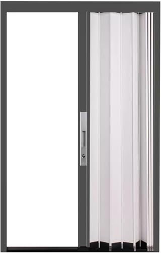 GLFNB Puerta corrediza Plegable para Armario, Cocina, baño o Separador de ambientes. Puerta Tipo acordeón con Marco Gris, Panel de Aluminio Blanco, Cerradura y Llaves (Alto 150 cm (59 in), Ancho 6