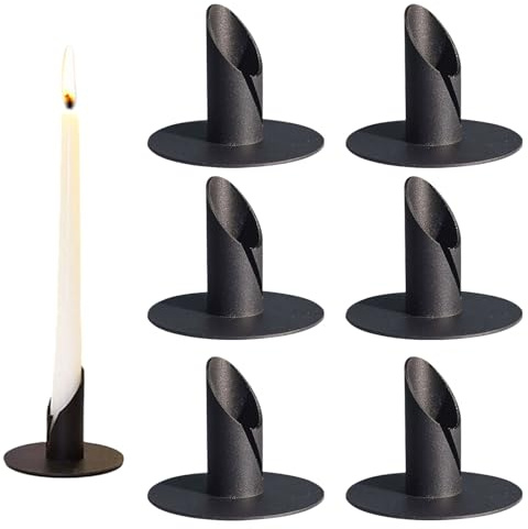 Bougeoir, 6 Pièces 2,2cm Bougeoir Métal, Bougeoirs de Dîner aux Chandelles, Porte Bougies Pilier, pour Les Banquets, Les Anniversaires de Mariage, Noir
