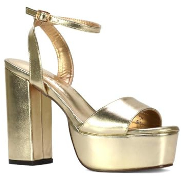 ESSEX GLAM Womens Platform Ankle Strap Sandals Ladies Strappy Block High Heel Party Evening Shoes Size 3-8
