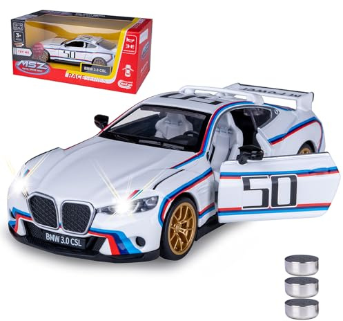 JAMARA 402622 BMW 3.0 CSL Diecast 1:34 inkl. Knopfzellen - Modellauto Spielzeug, Kinder Car, Model Miniatur Fahrzeuge, Geschenkidee Kids, Türen Manuell öffnen/schließen, LED Licht