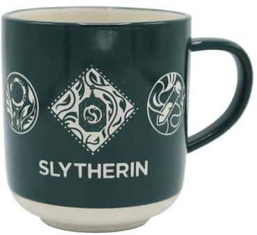 Harry Potter Slytherin Stoneware Mug, Green Cup with House Crest, 470ml | Hogwarts Coffee Cup with Serpent Design, Gift for Harry Potter Fans