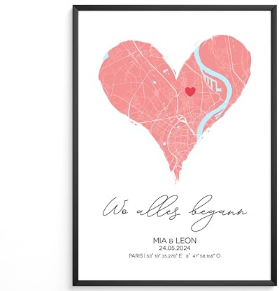 Personalisiertes Poster & Wandbild, Personalisierte Stadtkarte, Personalisierte Geschenke, Wanddekoration, Geschenkidee, Anpassbares Poster mit optionalem Rahmen, Größe A4/A3 (Design 9)