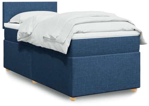 QJBSAVVA Boxspringbett in Blau 90x200 cm mit Matratze & Auflage Taschenfederkern Mittelfest Modernes Design für Jugendzimmer Gästezimmer Schlafzimmer