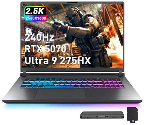 ASUS ROG Strix G18 18 WQXGA 240Hz Gaming Laptop, GeForce RTX 5070 8GB, Intel Ultra 9 275HX, 64GB DDR5, 5TB Storage (4TB SSD + 1TB Docking Station Set), Backlit Keyboard, IR Camera, Win 11, Gray