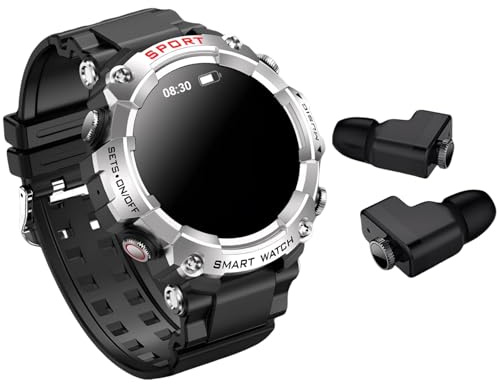 Montre intelligente 2 en 1 avec écouteurs, montre intelligente de sport pour homme, 1,54, musique locale, assistant vocal AI, répondre aux appels, IP67, argent