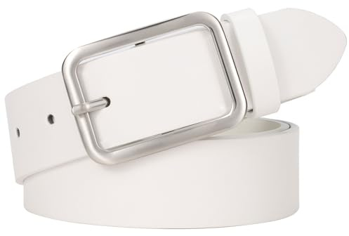 LEACOOLKEY Damen Ledergürtel schwarz mit Klassischer quadratischer Schnalle damen gürtel für Jeanshosen, 3.3cm Breite