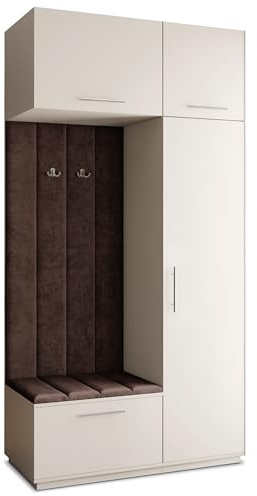 Masseno Flugarderoben Set Rema, Kleiderschrank-Set mit Sitzbank, Garderobenschrank Flur mit 5 Regalböden, Kaschmir