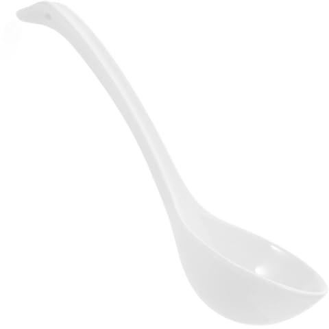 CRAFTHROU Cuchara de Porcelana de Color Claro, Sopera Tradicional Segura para Microondas y Lavavajillas, Cucharón de Mango Largo Adecuado para Servir Ramen en Reuniones