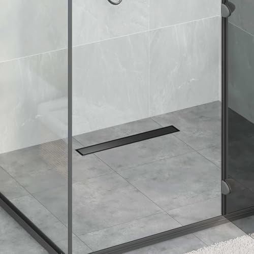 GeenYuu Shower Drain 2-in-1 with 360° Siphon, Black, 50 cm 304 Stainless Steel, Height Adjustable, with Hair Catcher, Strainer and Odour Trap for Bathroom, Shower, Washbasin, Shower and Kitchen