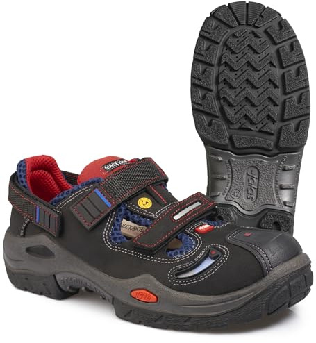 Jalas Respiro 3700R Sicherheitshalbschuh – S2 Zertifiziert, Aluminium-Zehenschutz, atmungsaktiv, antistatisch, ölresistent, schwarz/rot/blau
