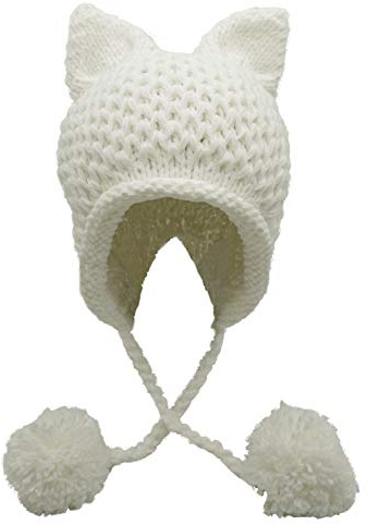 Bellady Winter Nette Katze Ohren Strickmütze Ohr Klappe Häkeln Beanie Hut, Weiss/opulenter Garten, Einheitsgröße-M