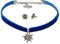 Alpenflüstern Trachtenschmuck-Set Trachten-Samt-Kropfband und Ohrstecker Strass-Edelweiß - Damen-Trachten-Schmuck, Trachtenset Trachtenkette und Trachten-Ohrringe blau SET016
