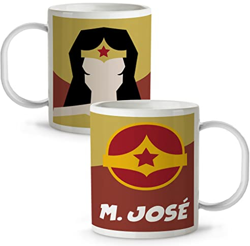 LolaPix Taza Superhéroes Personalizada con Nombre. Plástico. Vuelta al cole. Varios Diseños y Colores Interior. Maravilla