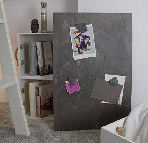 Magnettafel Schiefer 4 In 1 (Magnetwand+Kreidetafel+Pinnwand+Wandbild) Magnetboard inkl 1 x Steinmagnet und 1x Kreidestück, Größen 30x60 cm, 40x60 cm,80x60 cm, 120x60cm (Vulcano Stone, 120cm x 61cm)