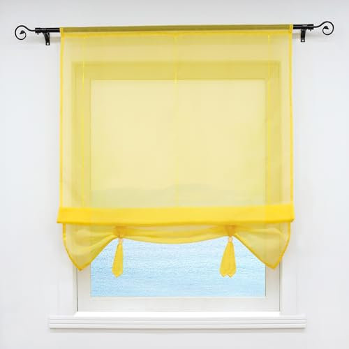 ESLIR Raffrollo Wohnzimmer Raffgardine Tunnelzug Gardinen Küche Transparent Bändchenrollo Vorhänge Modern Voile Gelb BxH 120x155cm 1 Stück