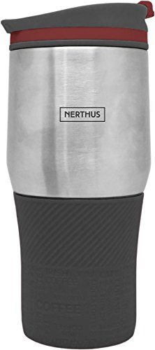 NERTHUS FIH 238 B Taza Doble Pared 400ml, Termo para café, Negro, Acero Inoxidable, 400 ml