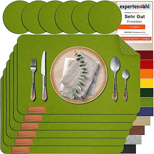 MAHEWA® 6er Set Premium Tischset Platzset aus Filz rutschfest Ab-waschbar und Waschmaschinenfest Eckige Platzdeckchen Teller-Untersetzer Filzset Tisch-Matten Platz-Matten (Grasgrün, 6er Set)